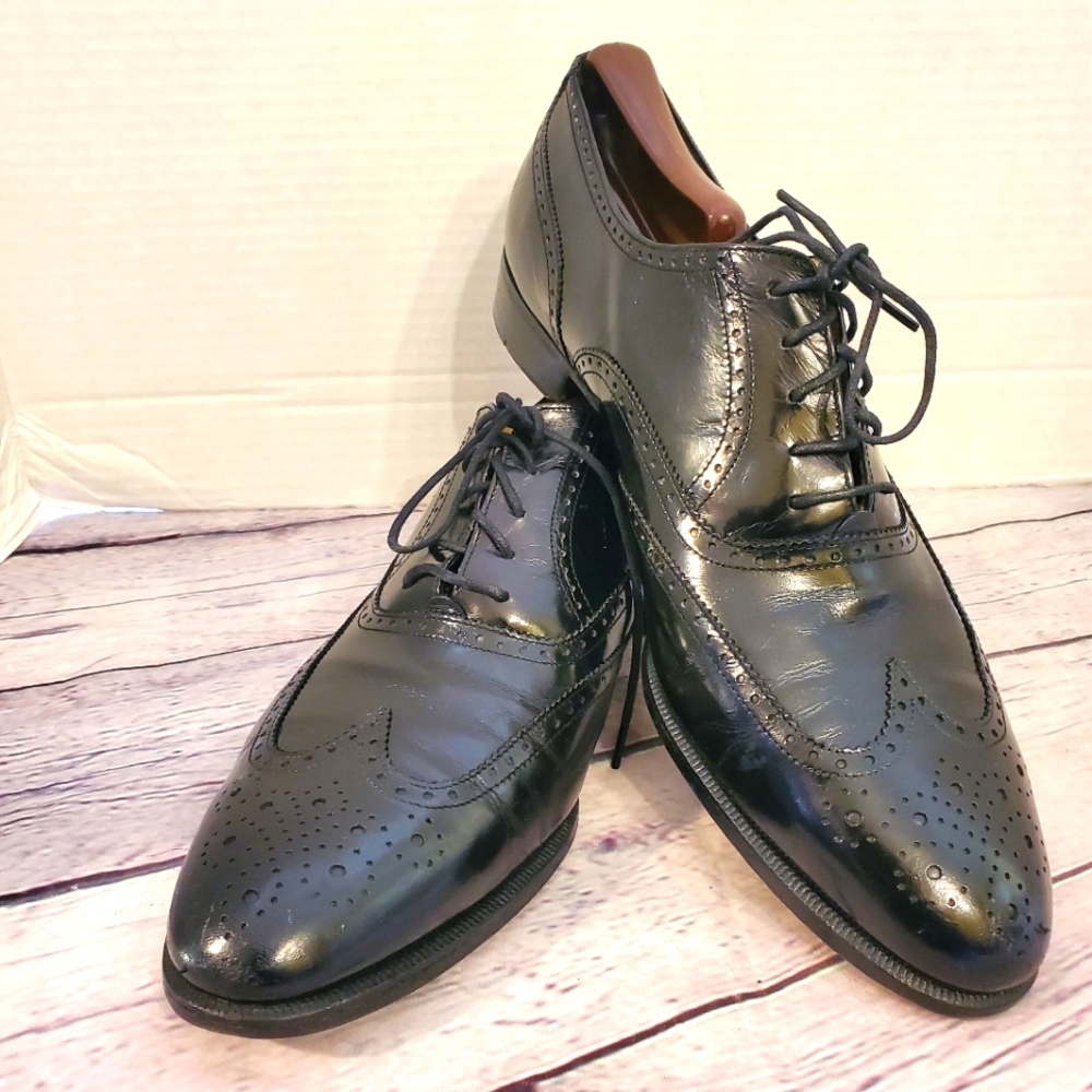 FERRAGAMO SALVATORE MEN'S MADE IN ITALY WINGTIP TIE-UP OXFORD BLACK SIZE 10.5 C